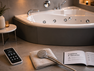 Baignoire d'angle balnéo, massage et entretien à vérifier avant achat