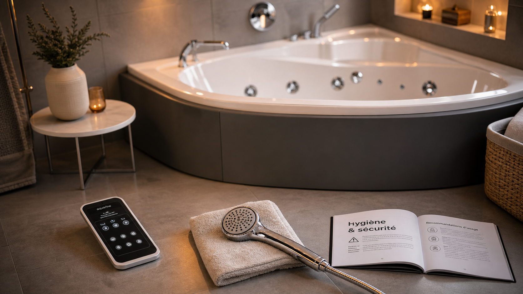 Baignoire d'angle balnéo, massage et entretien à vérifier avant achat