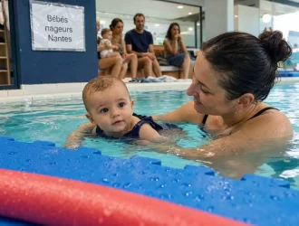 Bébés nageurs Nantes en piscine couverte : bébé dans l’eau