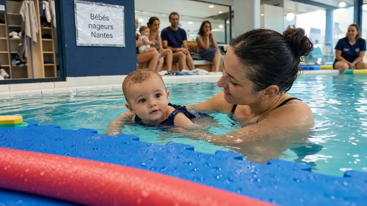 Bébés nageurs Nantes en piscine couverte : bébé dans l’eau
