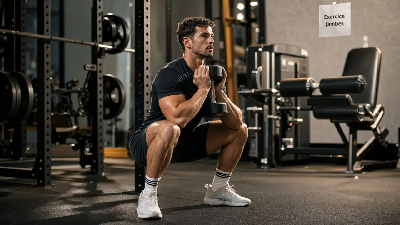 Exercice jambe : squat contrôlé pour quadriceps, ischios et fessiers sans agresser les genoux