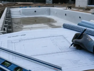 Plan escalier piscine avec plage : 3% de pente