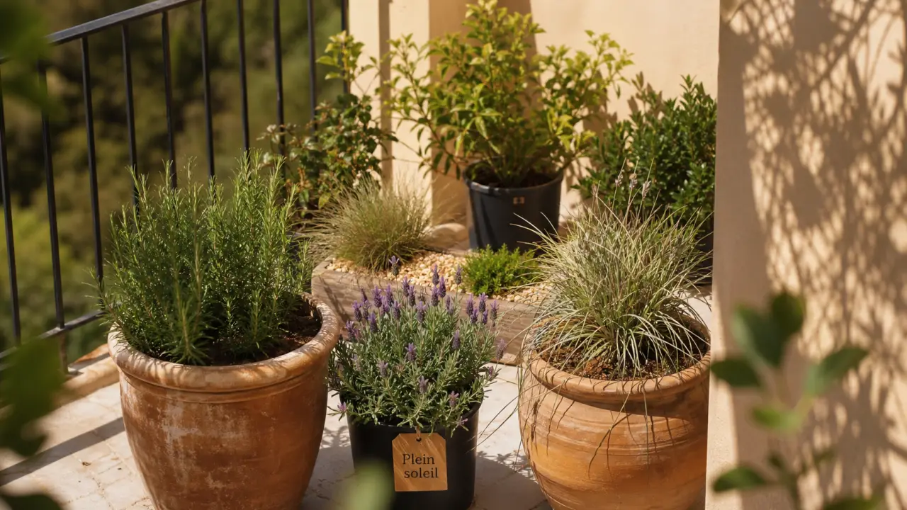 Plantes pour terrasse ensoleillée : romarin et lavande en pot plein sud