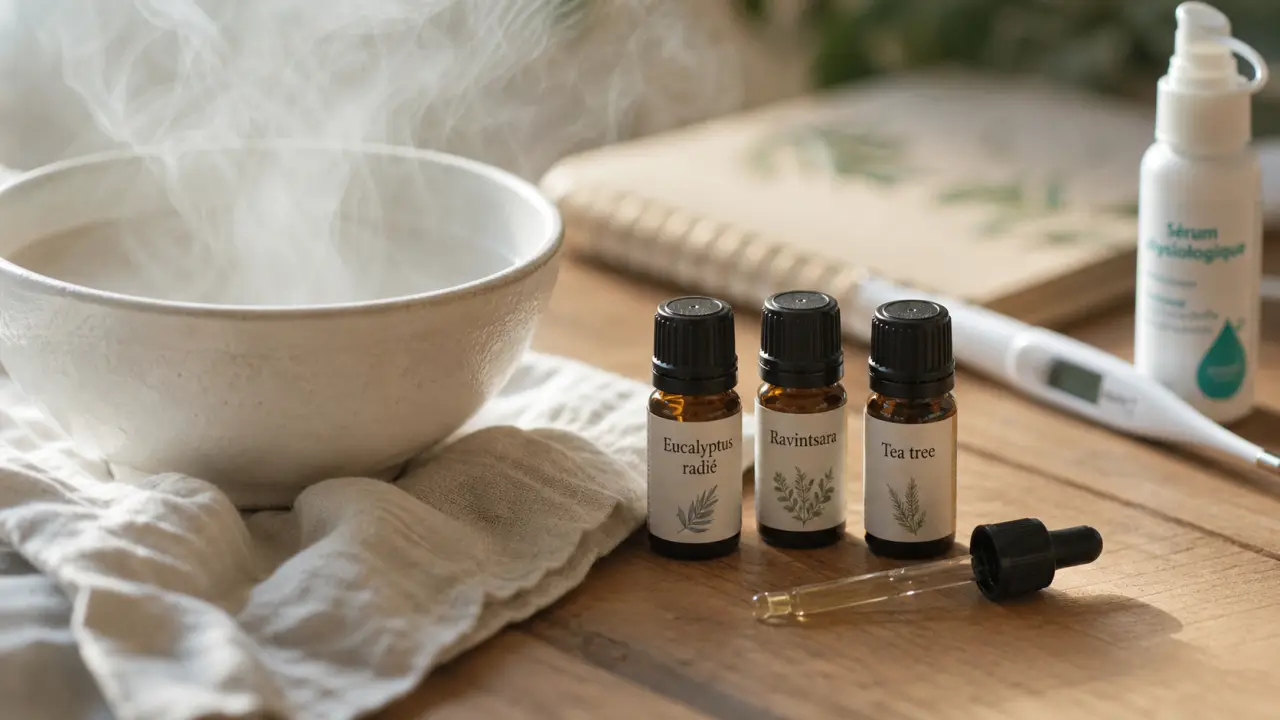Rhume et huiles essentielles : inhalation eucalyptus, ravintsara, tea tree
