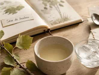Sève de bouleau et sommeil : tasse de sève de bouleau sur table