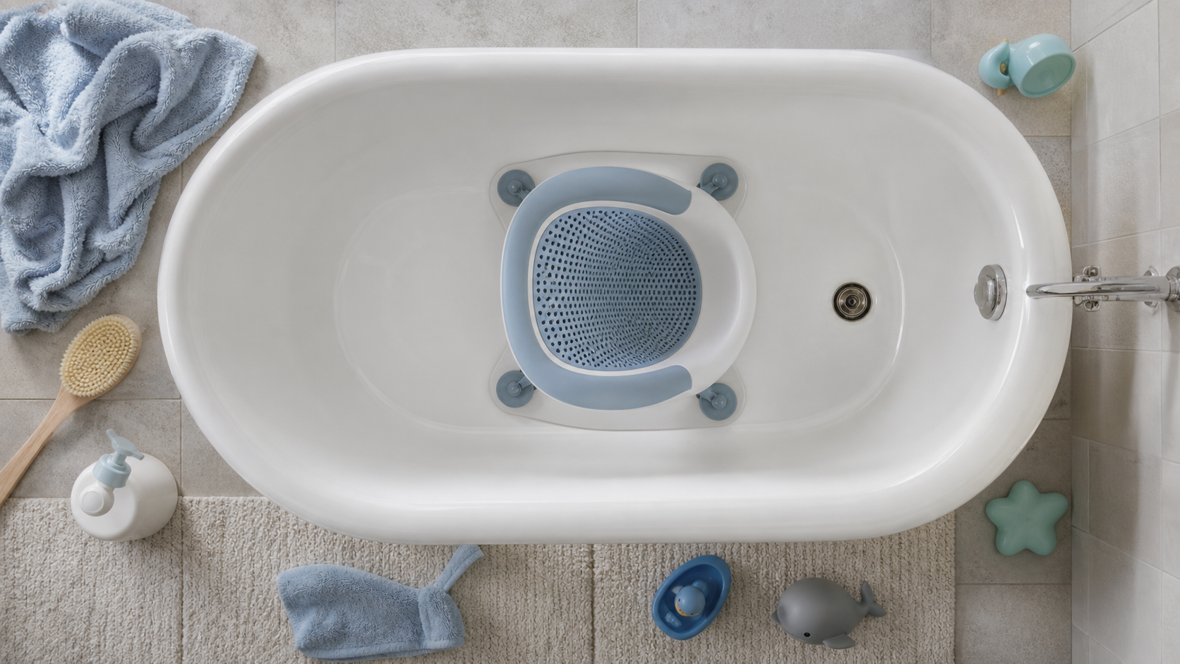 Siège bain bébé antidérapant avec ventouses dans la baignoire