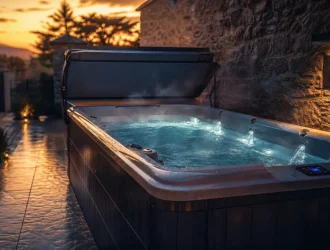 Spa de nage inconvénient : jets et eau fumante sur terrasse