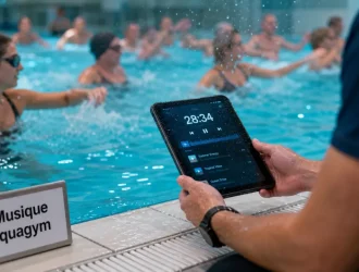 Musique aquagym : coach montre un tempo pour l’échauffement, l’effort et la récupération