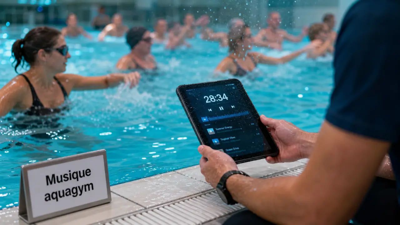 Musique aquagym : coach montre un tempo pour l’échauffement, l’effort et la récupération