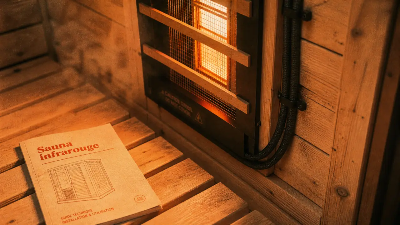 Intérieur sauna infrarouge en bois, chaleur douce