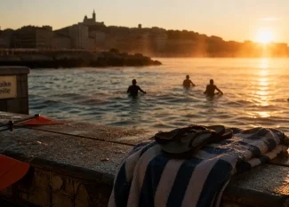 Silhouette & bicyclette - aquabike marseille au front de mer à Marseille, golden hour