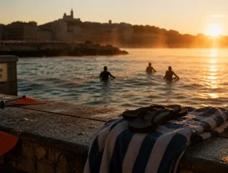 Silhouette & bicyclette - aquabike marseille au front de mer à Marseille, golden hour