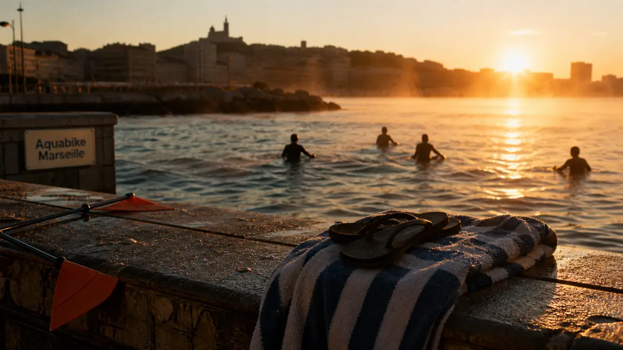 Silhouette & bicyclette - aquabike marseille au front de mer à Marseille, golden hour