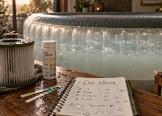 Eau trouble spa gonflable : cartouche de filtration et test d’eau