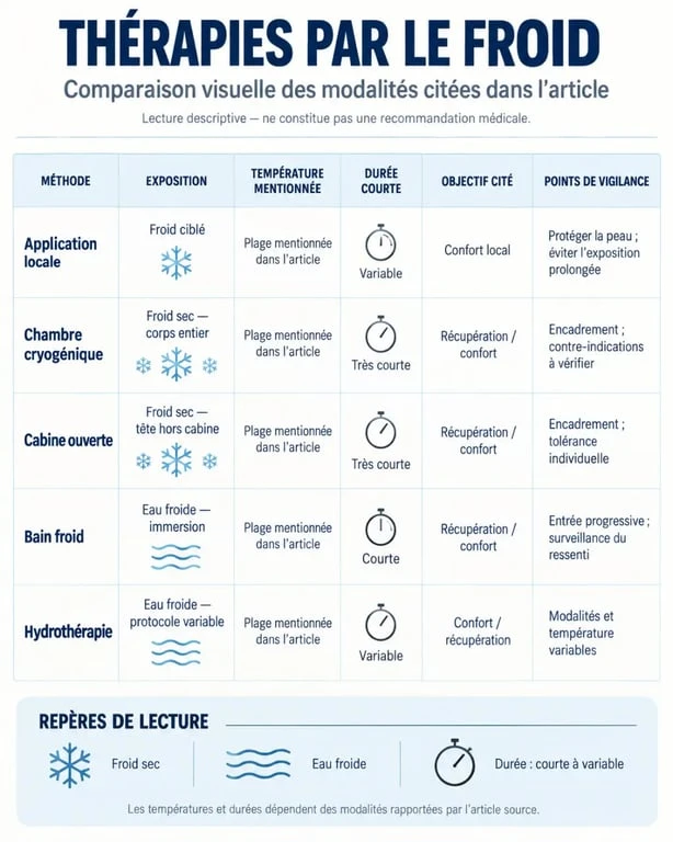 Thérapie par le froid : comparaison des techniques de cryothérapie, bain froid et hydrothérapie