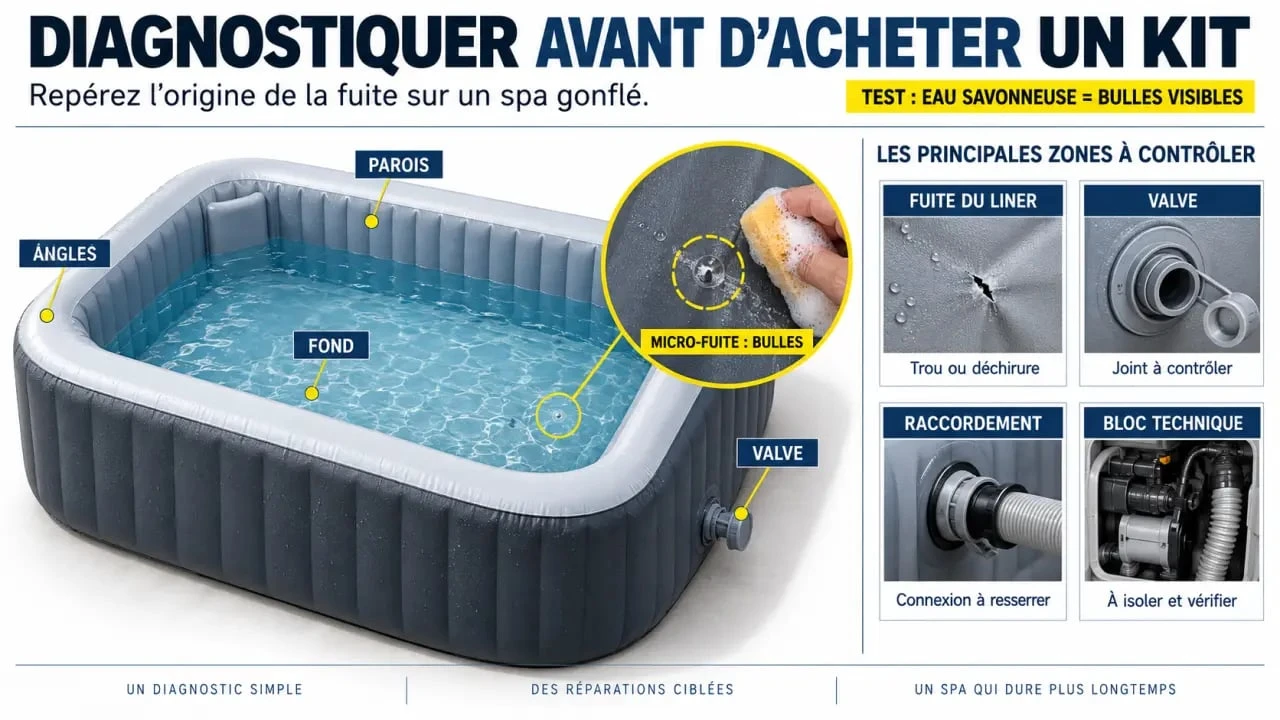 Diagnostic d'une fuite avant de choisir un kit réparation spa gonflable