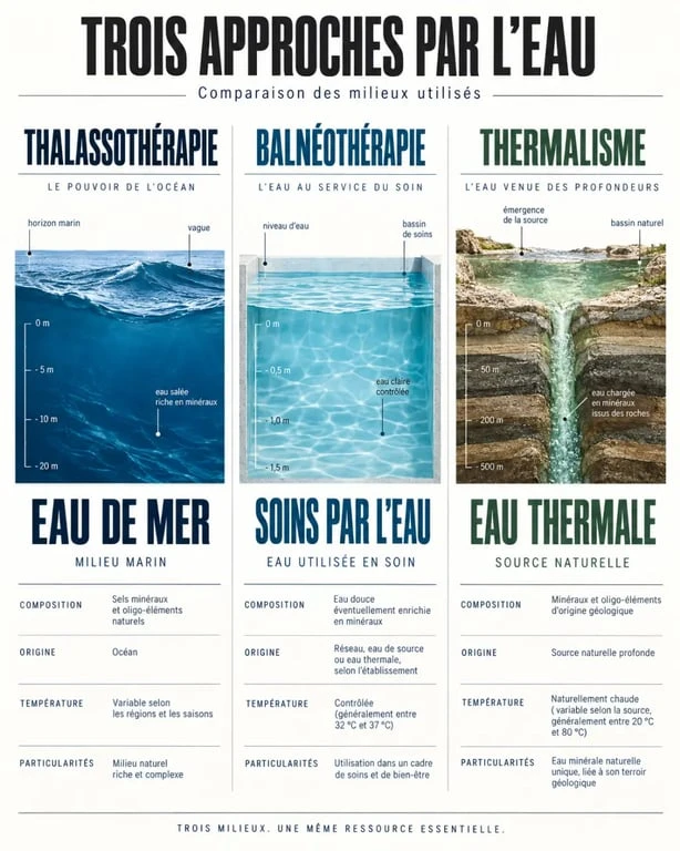 Différence entre thalassothérapie, balnéothérapie et thermalisme en Espagne