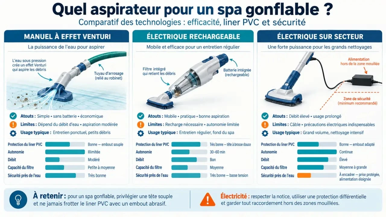 Comparatif des technologies d’aspirateur pour spa gonflable