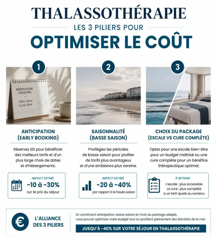 Infographie sur les astuces pour trouver une thalassothérapie promo et optimiser son budget