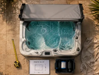 Jacuzzi 2 places sur terrasse, vue dimensions et confort
