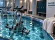 Aquabike bastille : vélo immergé dans une cuve bleutée