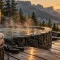 Bain nordique chartreuse : vue panoramique sur les montagnes, vapeur et pierres