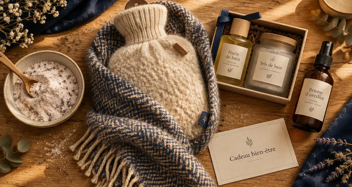 Cadeau bien être femme : bouillotte, coffret bain et brume d’oreiller