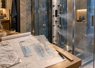 Douche balnéothérapie avec jets hydromassants orientables dans une cabine