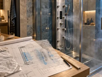 Douche balnéothérapie avec jets hydromassants orientables dans une cabine