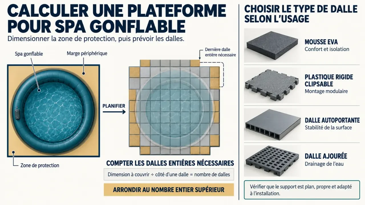 Infographie sur le calcul et le choix d’une dalle pour spa gonflable