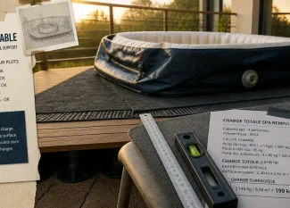 Terrasse spa gonflable : contrôle de pose et stabilité sur plots